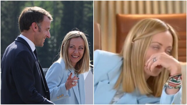 As Macron leaned in to whisper something into Meloni’s ear—while shielding his mouth—Meloni responded with a theatrical eye roll. 