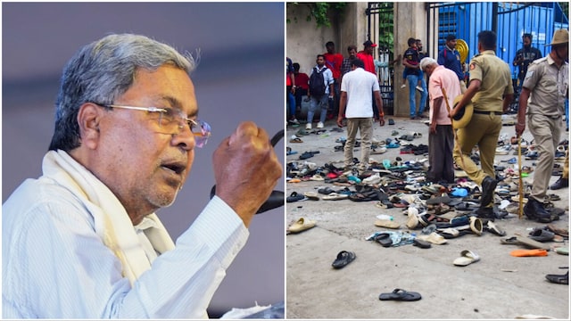 A file photo of Siddaramaiah (L)/Visuals from the Bengaluru stampede (R) (Photos: PTI)