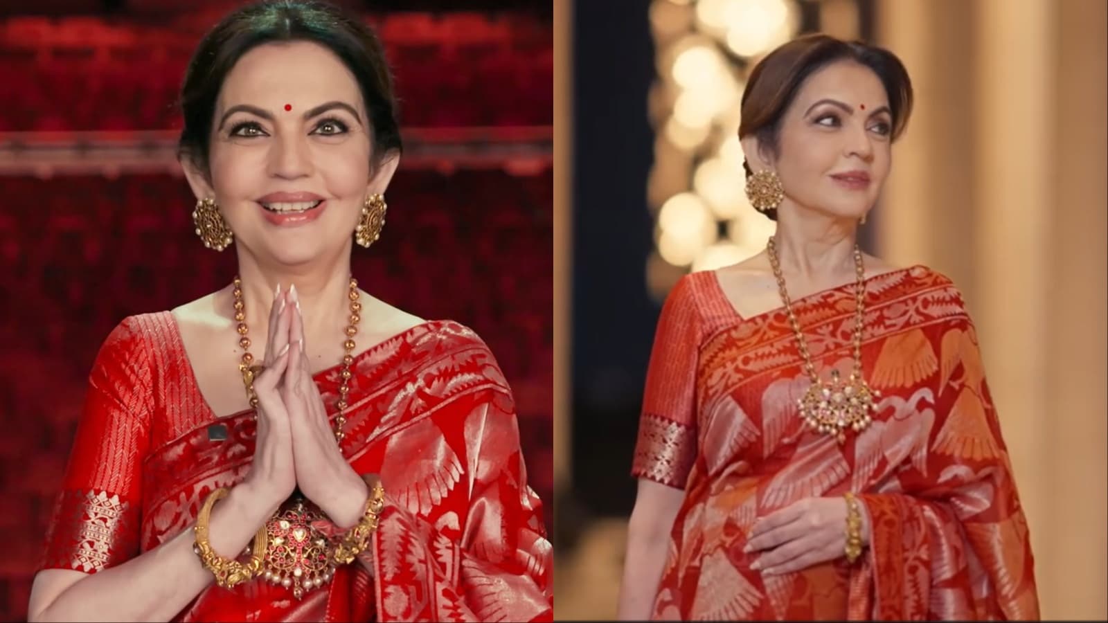 Nita Ambani Stuns in Red Saree for NMACC India Weekend