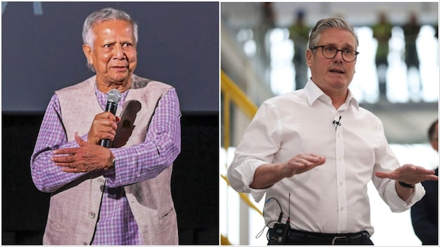 File photos of Muhammad Yunus/Keir Starmer (AP)