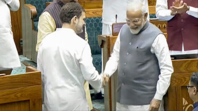 A file photo of PM Modi with Rahul Gandhi (PTI)