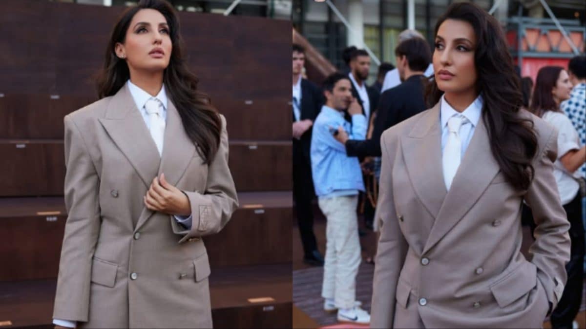 Nora Fatehi Wears Androgynous Suit at Louis Vuitton Show