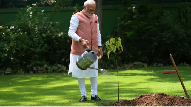 PM Modi Plants Saplings At Residence On World Environment Day.