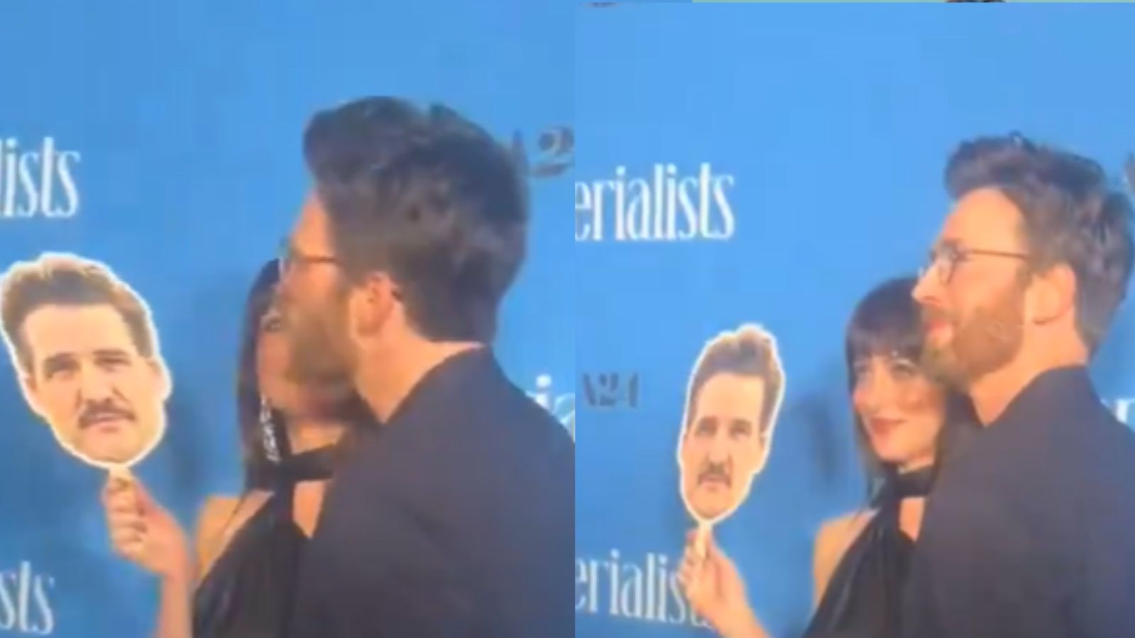 Dakota Johnson & Chris Evans Kiss Pascal Cut-out at Materialists Premiere