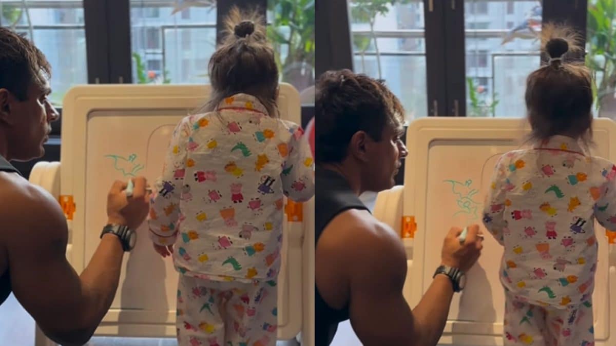Bipasha Basu’s Daughter Devi Picks The Brush And Whiteboard. Cute, Isn’t It?