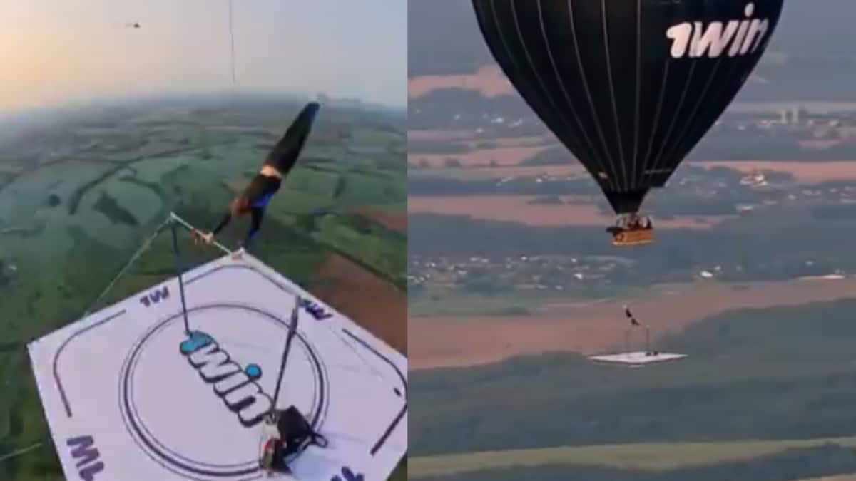 Russian Gymnast Performs Daring Stunt From Hot Air Balloon