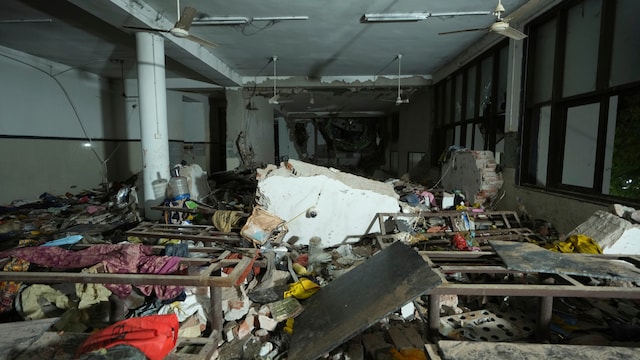Inside view of the mess building where the airplane crashed. (AP)