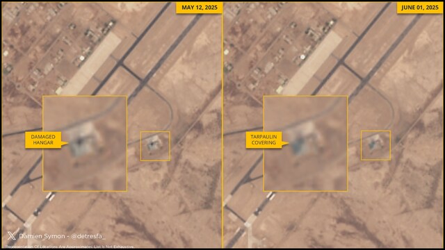 A new satellite image showed damage at Bholari airbase after India's strike. (Damien Symon/X)