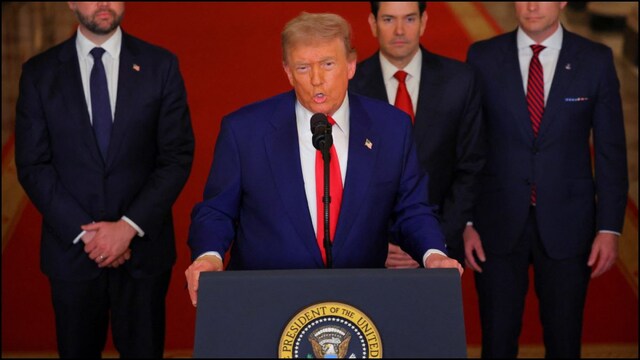 US President Donald Trump addressing the country after strikes on Iran. (Reuters)