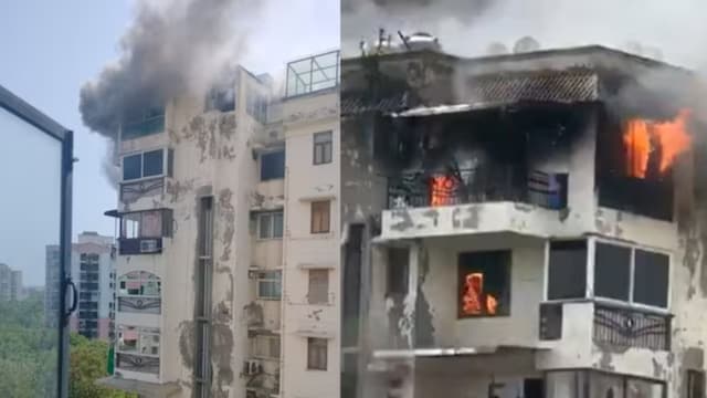 The heartbreaking sight of the three victims standing on the balcony, with no way out but to jump, left onlookers helpless. (News18 Hindi)