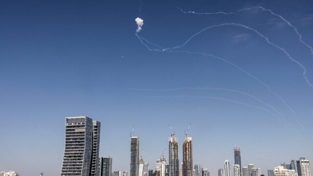 A missile is intercepted over Tel Aviv on June 20, 2025, after a Iran fired a fresh salvo of missiles. (AFP)