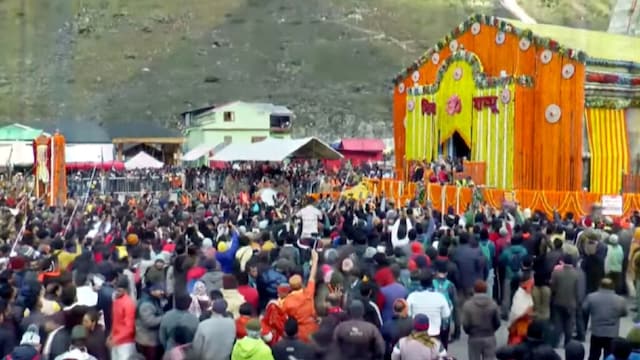 Devotees at the opening of the portal of Kedarnath Temple, in Rudraprayag district, Uttarakhand Friday, May 2, 2025. (PTI Photo)