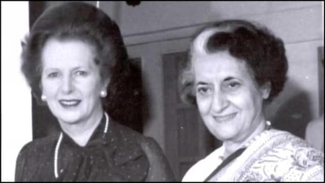 Former UK PM Margaret Thatcher with her then Indian counterpart Indira Gandhi. (File)