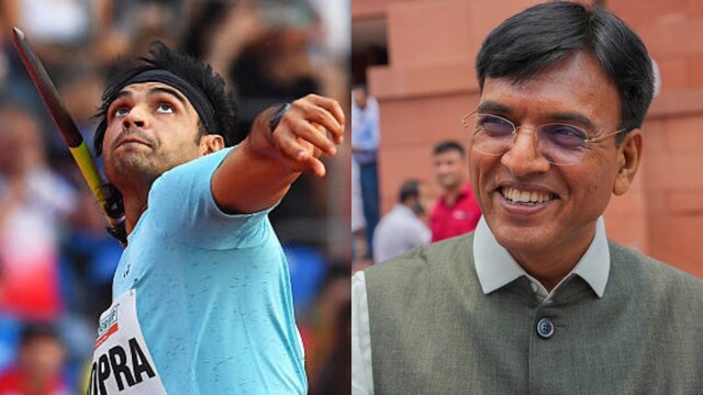 Neeraj Chopra (left) and Mansukh Mandaviya (AFP/PTI)