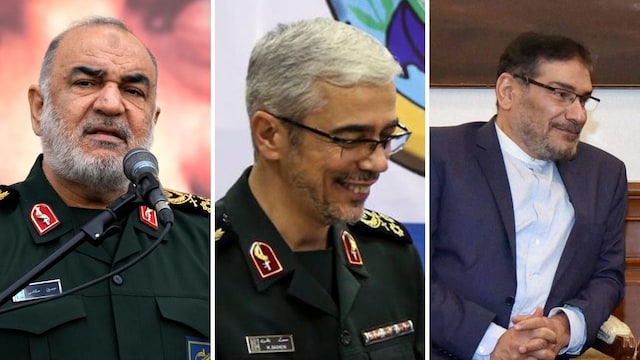 (From left) Hossein Salami, Mohammad Bagheri and Ali Shamkhani (AP/PT)