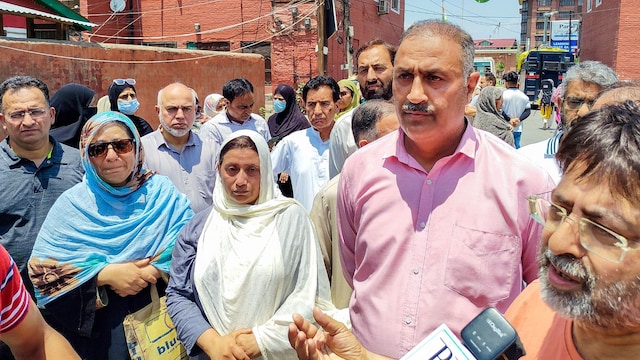 Parents of Indian nationals studying in Iran speak urge the government to evacuate the students, in Srinagar, on Sunday. (PTI)