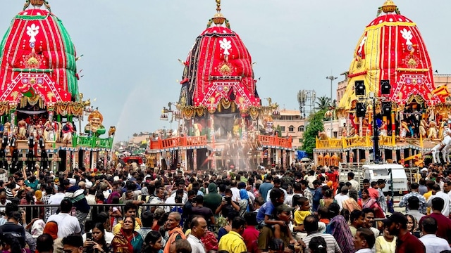 People during the annual 'Rath Yatra' festival celebration, in Puri, Odisha, Sunday, June 29, 2025. (PTI Photo)
