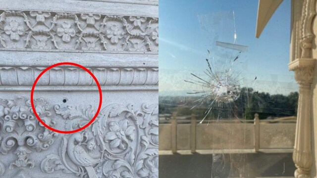 Bullet hole seen at Shri Shri Radha Krishna Temple in Spanish Fork. (Image Courtesy ISKCON)