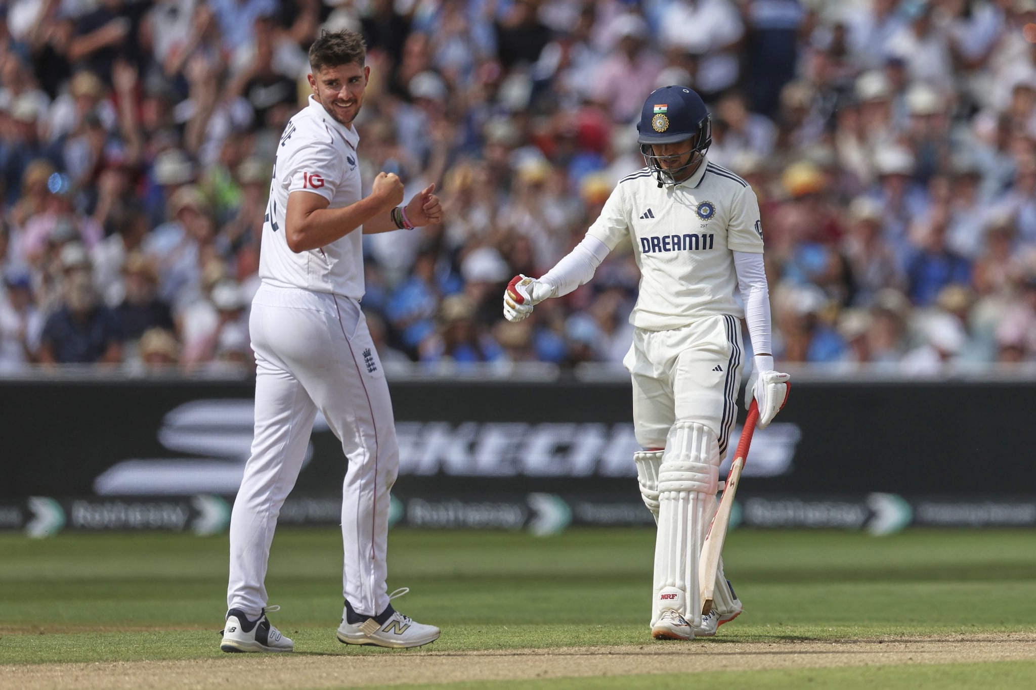 England's Josh Tongue, finally found the break by dismissing Gill, denying him what could have been a potential 300 (AP) England's Josh Tongue, finally found the break by dismissing Gill, denying him what could have been a potential 300 (AP)
