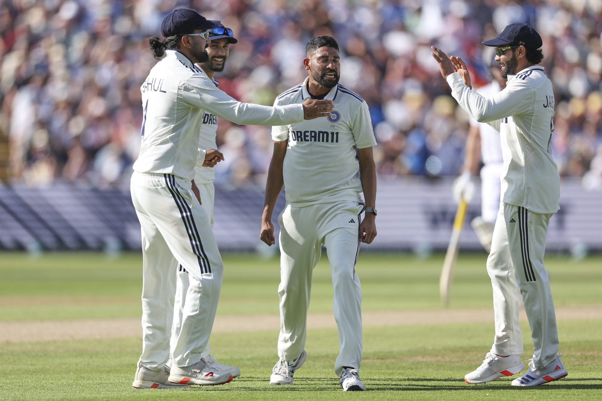 India then scalped another when Mohammed Siraj had Crawley edging to Karun Nair at first slip, with England now 25-3. (AP) India then scalped another when Mohammed Siraj had Crawley edging to Karun Nair at first slip, with England now 25-3. (AP)