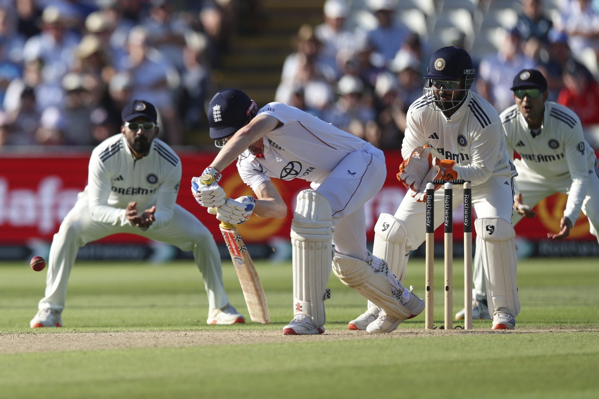 Harry Brook and Joe Root then survived till the end of the day to drag England to 77-3 in 20 overs (AP) Harry Brook and Joe Root then survived till the end of the day to drag England to 77-3 in 20 overs (AP)