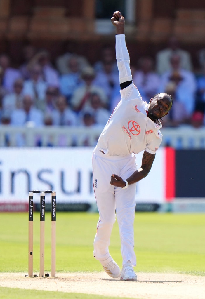 England's Jofra Archer bowls during the third cricket test match between England and India at Lord's cricket ground in London, Friday, July 11, 2025. (Bradley Collyer/PA via AP) England's Jofra Archer bowls during the third cricket test match between England and India at Lord's cricket ground in London, Friday, July 11, 2025. (Bradley Collyer/PA via AP)