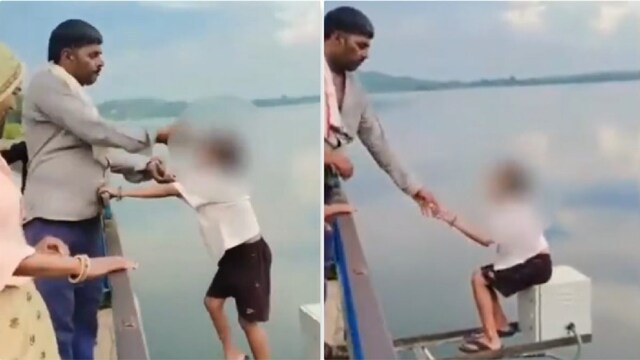According to the viral video, the young girl was made to sit on a gauge box, placed beyond the safety railing of the dam (X)