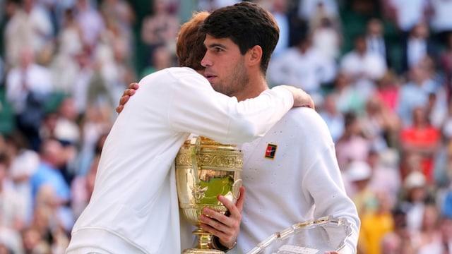Carlos Alcaraz congratulates Jannik Sinner after Wimbledon final (AP)