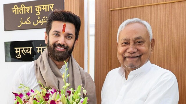 Union Minister and LJP leader Chirag Paswan with Bihar Chief Minister Nitish Kumar. (PTI Photo)