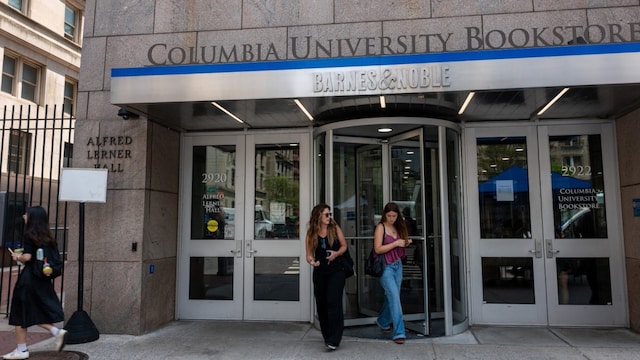 People exit the Columbia University bookstore in Upper Manhattan on June 05, 2025 in New York City. (Getty Images via AFP)
