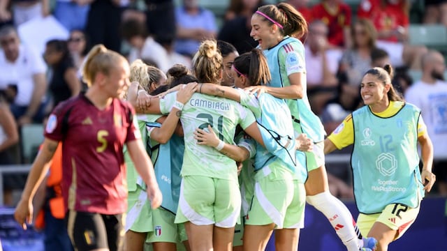 Italy Women's Squad celebrating their win over Belgium. (AP)