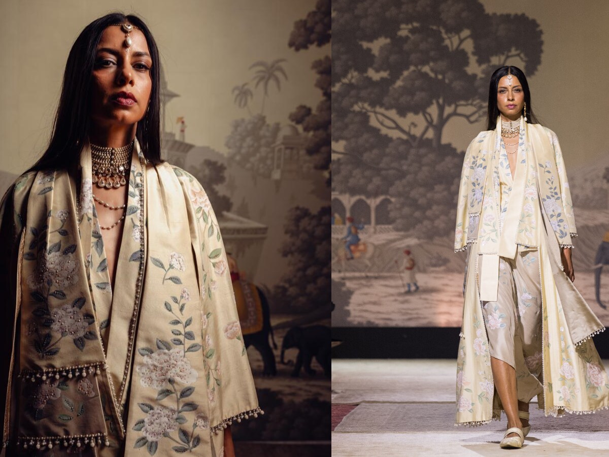 TARUN TAHILIANI シルクジャケット インド製 Tarun Tahiliani Reimagines A Hand Painted Silk Panel Into A