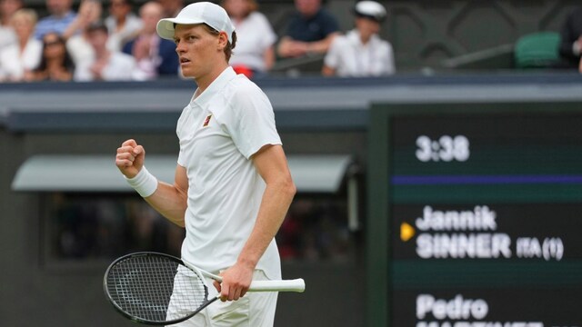 Jannik Sinner celebrates after beating Pedro Martinez. (AP Photo)