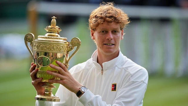Jannik Sinner with his Wimbledon trophy (AP)