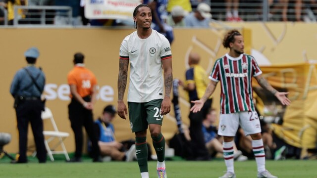 Chelsea's Joao Pedro reacts after scoring his side's opening goal during the Club World Cup. (AP Photo/Adam Hunger)