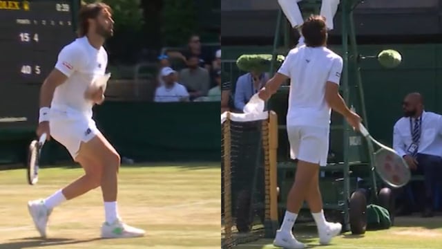 Jordan Thompson (left) holds his cap during the rally with Luciano Darderi (right) who protested the point. (Screengrab/BBC)