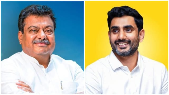 Karnataka's Minister for Large and Medium Industries, MB Patil, and Andhra Pradesh Education Minister Nara Lokesh. (Images via X)