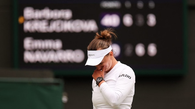 Krejcikova after losing at Wimbledon (AFP)