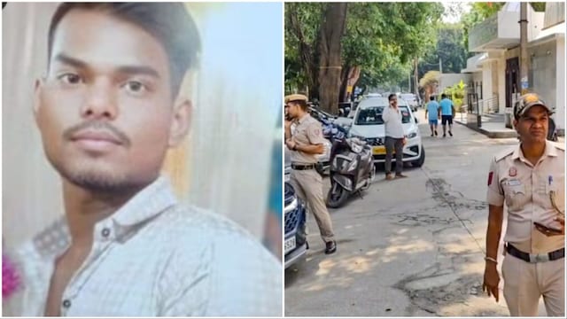 Delhi Lajpat Nagar double murder case accused Mukesh (L)/ Police at the crime spot (R) (Photos: Social Media/PTI)