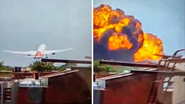  This combo of file images from June 12, 2025 shows Air India plane crashes moments after taking off from the Ahmedabad airport (PTI)