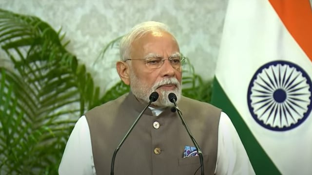 PM Modi addressing joint presser with Mohamed Muizzu. (X)
