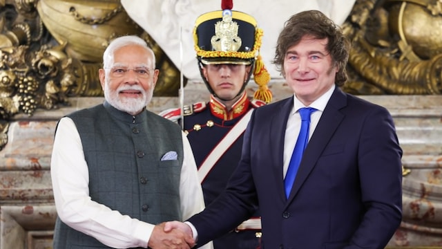 PM Modi meets President Javier Milei of Argentina. (X)