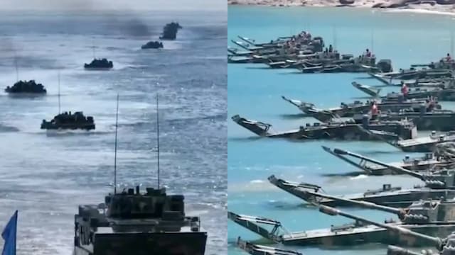 Fleet of Chinese ‘tank boats’ in the sea right across from Taiwan. (X)