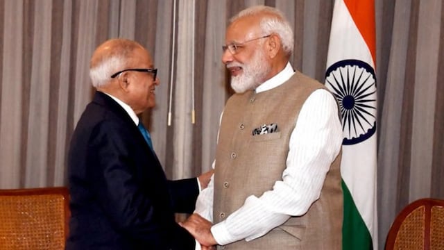 PM Modi and Former president of Maldives and Founder & Chairperson of The Maumoon Foundation (TMF), Maumoon Abdul Gayoom. (File/X)