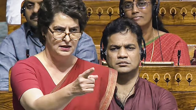 Congress MP Priyanka Gandhi Vadra speaks during a debate in the Lok Sabha on the Pahalgam terror attack and Operation Sindoor. (PTI)