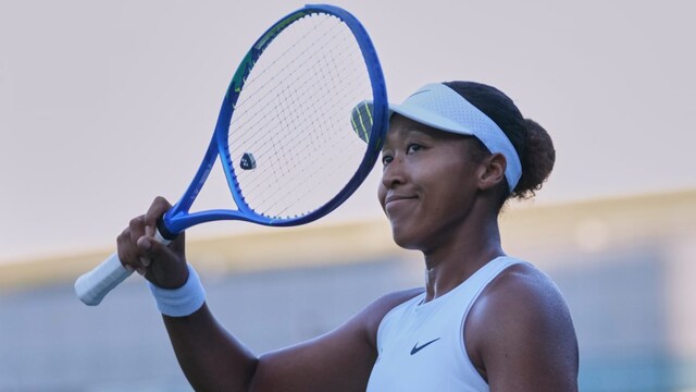 Naomi Osaka reacts after beating Talia Gibson. (AP Photo)