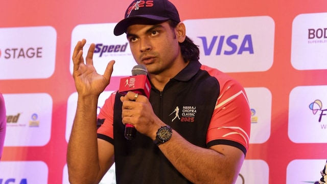 Neeraj Chopra during a press conference ahead of Neeraj Chopra Classic in Bengaluru on July 4, 2025