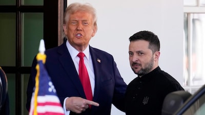  US President Donald Trump with Ukraine President Volodymyr Zelenskyy. 