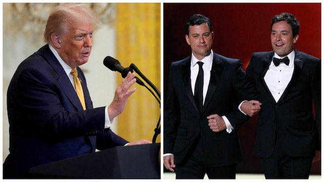 While Fallon has stayed silent, Kimmel clapped back at Trump by referencing a recent Wall Street Journal report involving the president and Jeffrey Epstein. (Reuters)