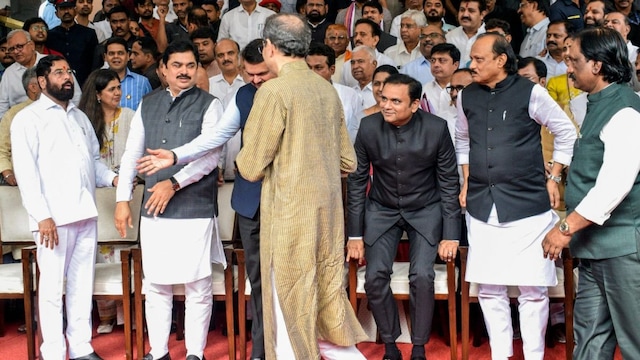 The tension was evident as both Eknath Shinde and Uddhav Thackeray avoided eye contact. (PTI)